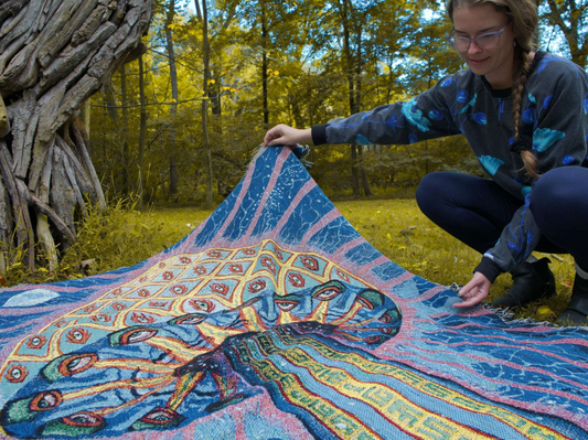 🍄 Blue Moon Mushroom 🍄 Visionary Art Blanket by Alex Grey