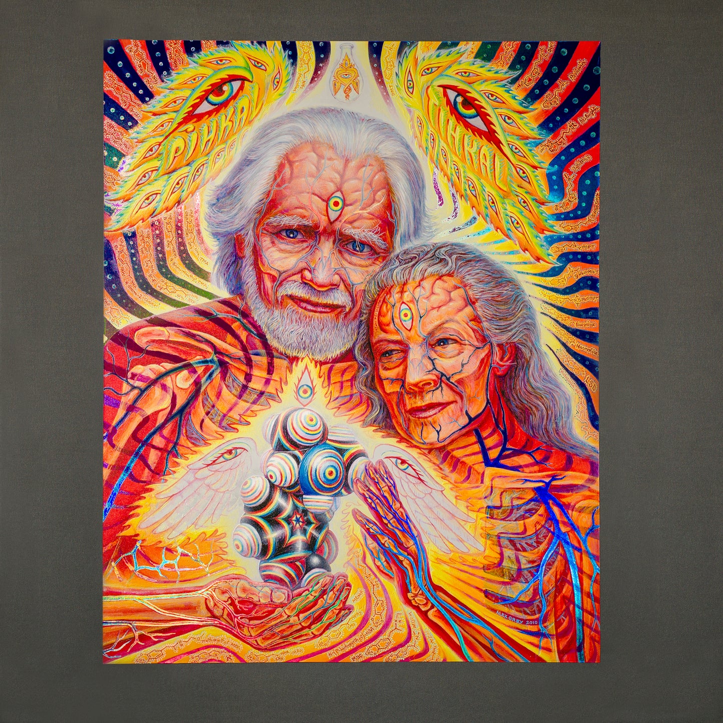 The Shulgins and their Alchemical Angels - Textured Foil Print on Metal