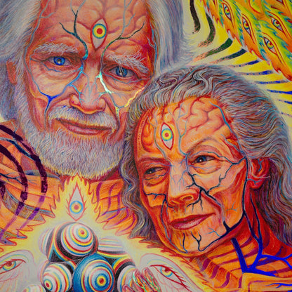 The Shulgins and their Alchemical Angels - Textured Foil Print on Metal