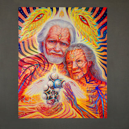 The Shulgins and their Alchemical Angels - Textured Foil Print on Metal