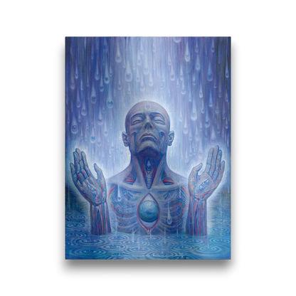 CoSM Shop Baptism in the Ocean of Awareness Alex Grey poster, depicting a man in water with eyes raining down.