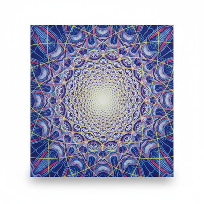 CoSM Shop Collective Vision holographic screen print featuring a blue mandalic eye-field design by Alex Grey
