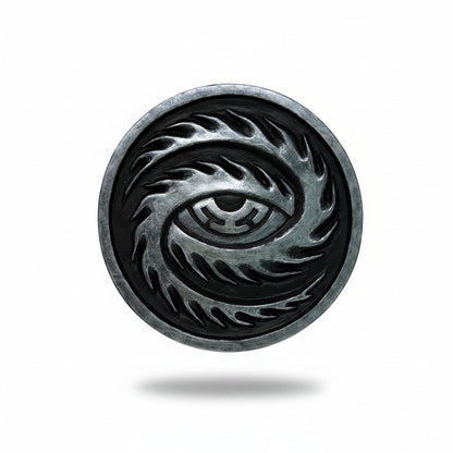 CoSM Shop Cosmic Eye wall emblem, hand-painted resin cast with a silver-grey finish, featuring a stylized eye motif.