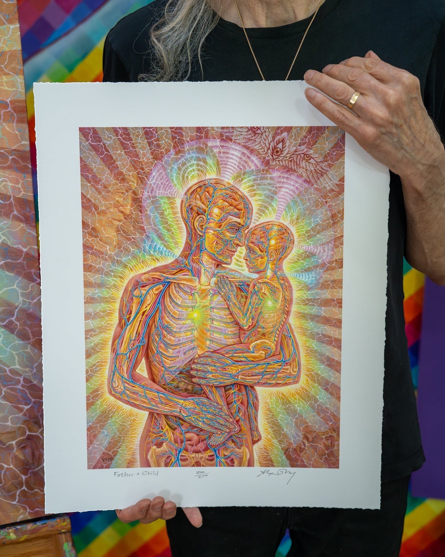 CoSM Shop Father & Child limited edition archival print by Alex Grey, featuring anatomical figures of a father holding a child, printed on matte paper.
