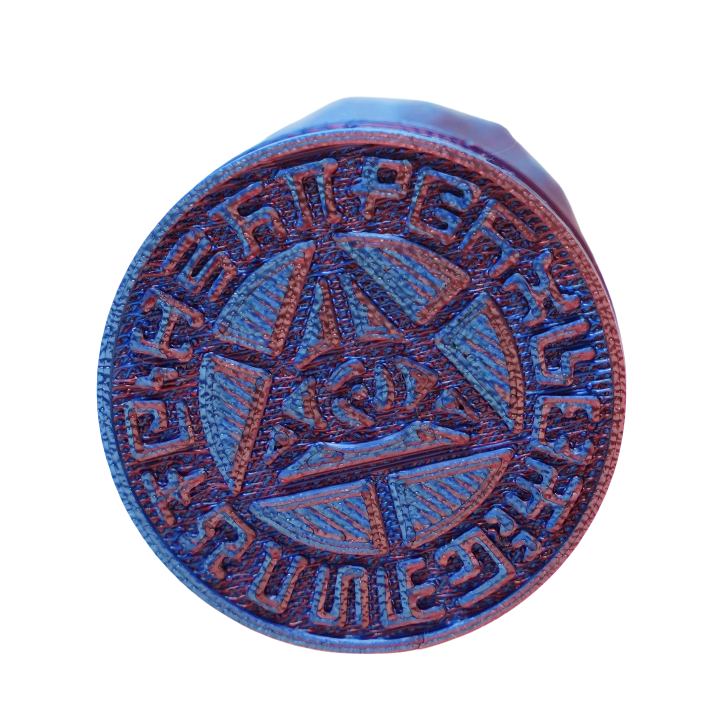 CoSM Shop Pineal Angel sculpture, 4-inch, blue and red printed material, featuring intricate spiritual symbolism and text.