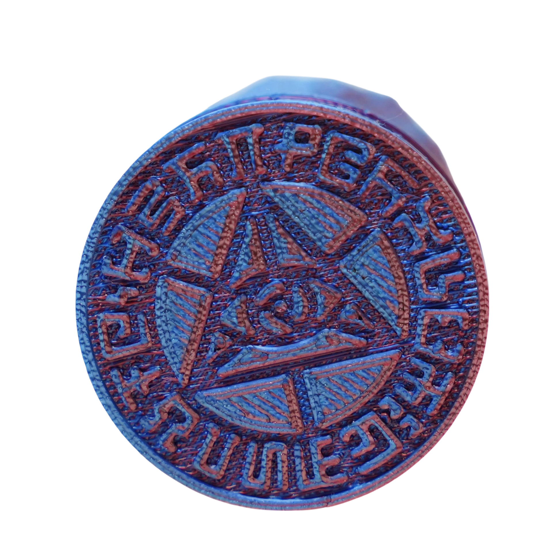 CoSM Shop Pineal Angel sculpture, 4-inch, blue and red printed material, featuring intricate spiritual symbolism and text.