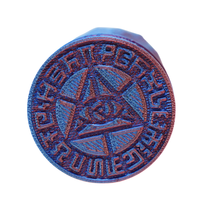 CoSM Shop Pineal Angel sculpture, 4-inch, blue and red printed material, featuring intricate spiritual symbolism and text.