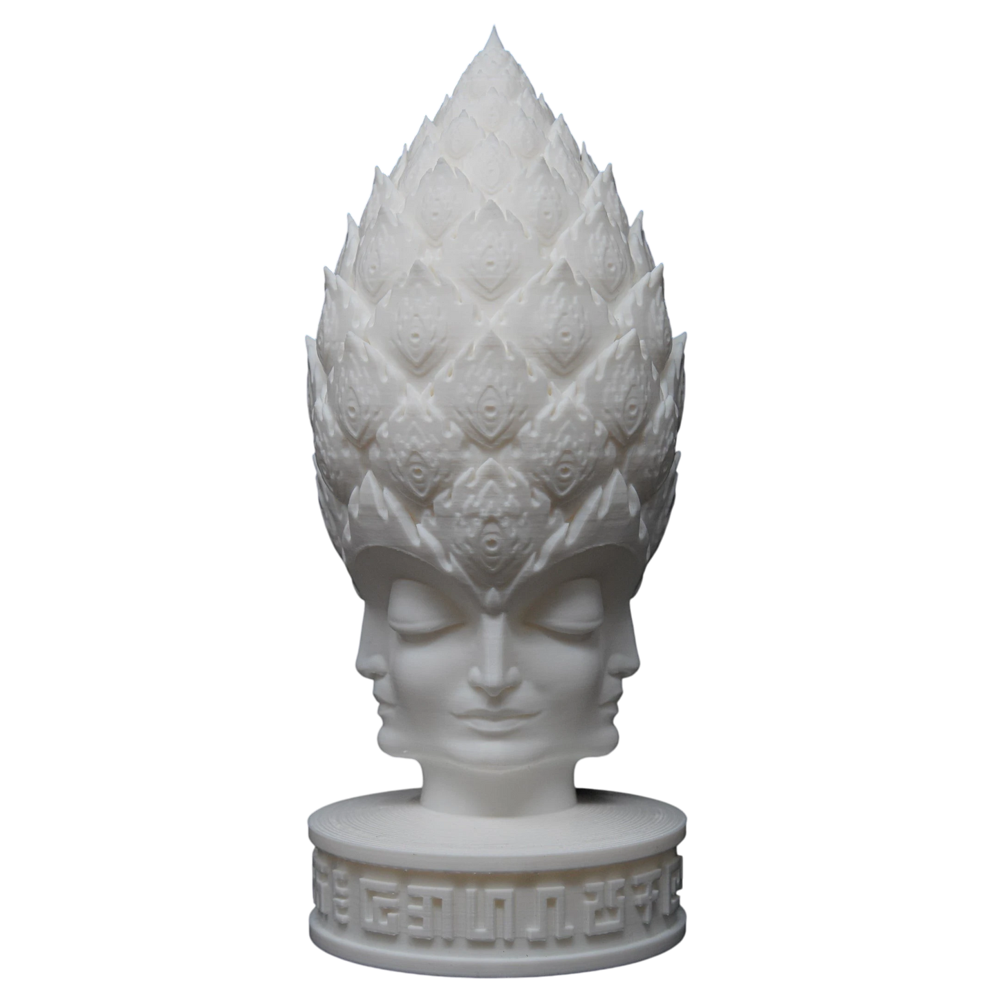 CoSM Shop Pineal Angel sculpture, an 8-inch white printed art piece inspired by Alex Grey, featuring multiple faces and a pinecone-like headdress.