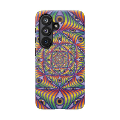 CoSM Shop Rainbow Eye Ripple phone case with dual-layer protection and vibrant psychedelic eye pattern.