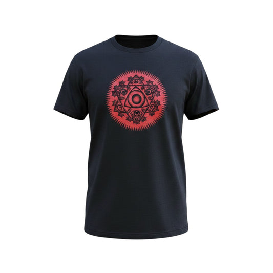 CoSM Shop black 100% cotton short sleeve tee with a red Vision Crystal graphic print.