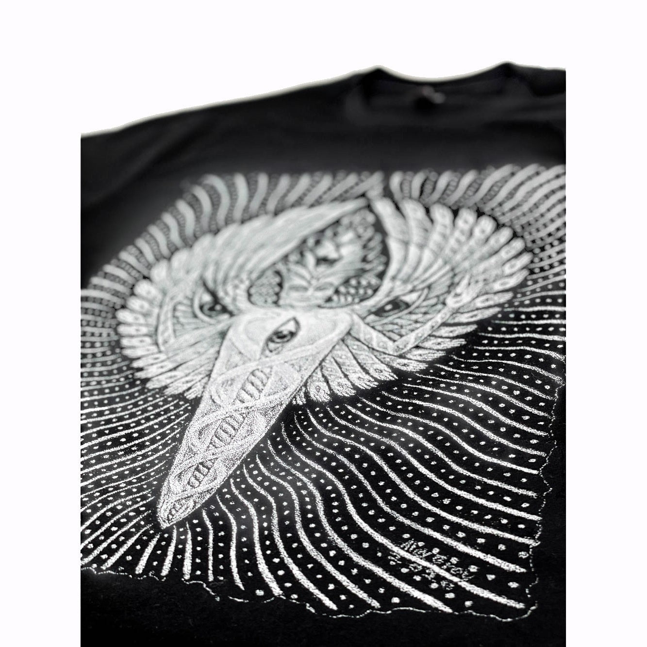 CoSM Shop black 100% cotton short sleeve tee with Alex Grey's Solstice Angel screen print.