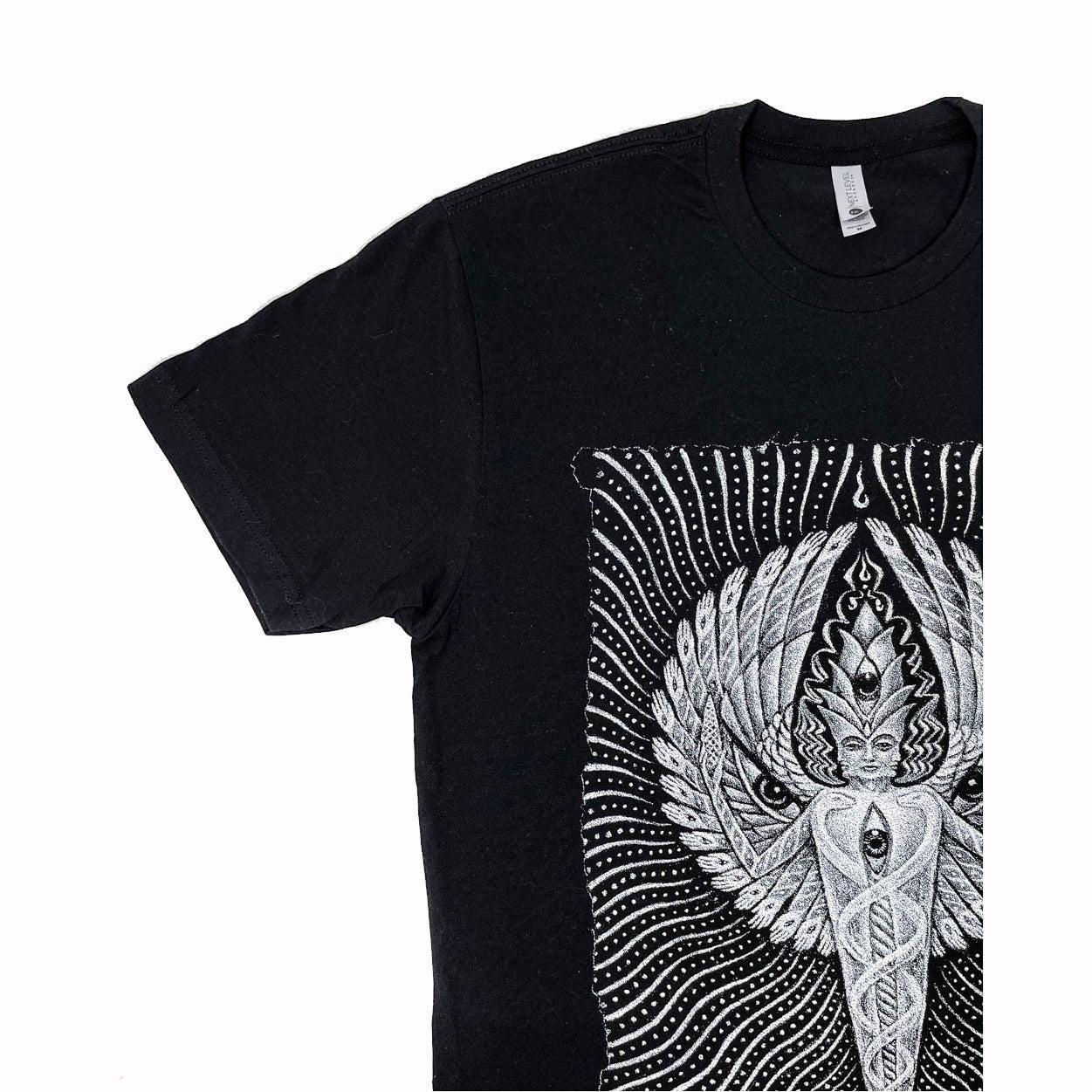 CoSM Shop black 100% cotton short sleeve tee with Alex Grey's Solstice Angel graphic print.