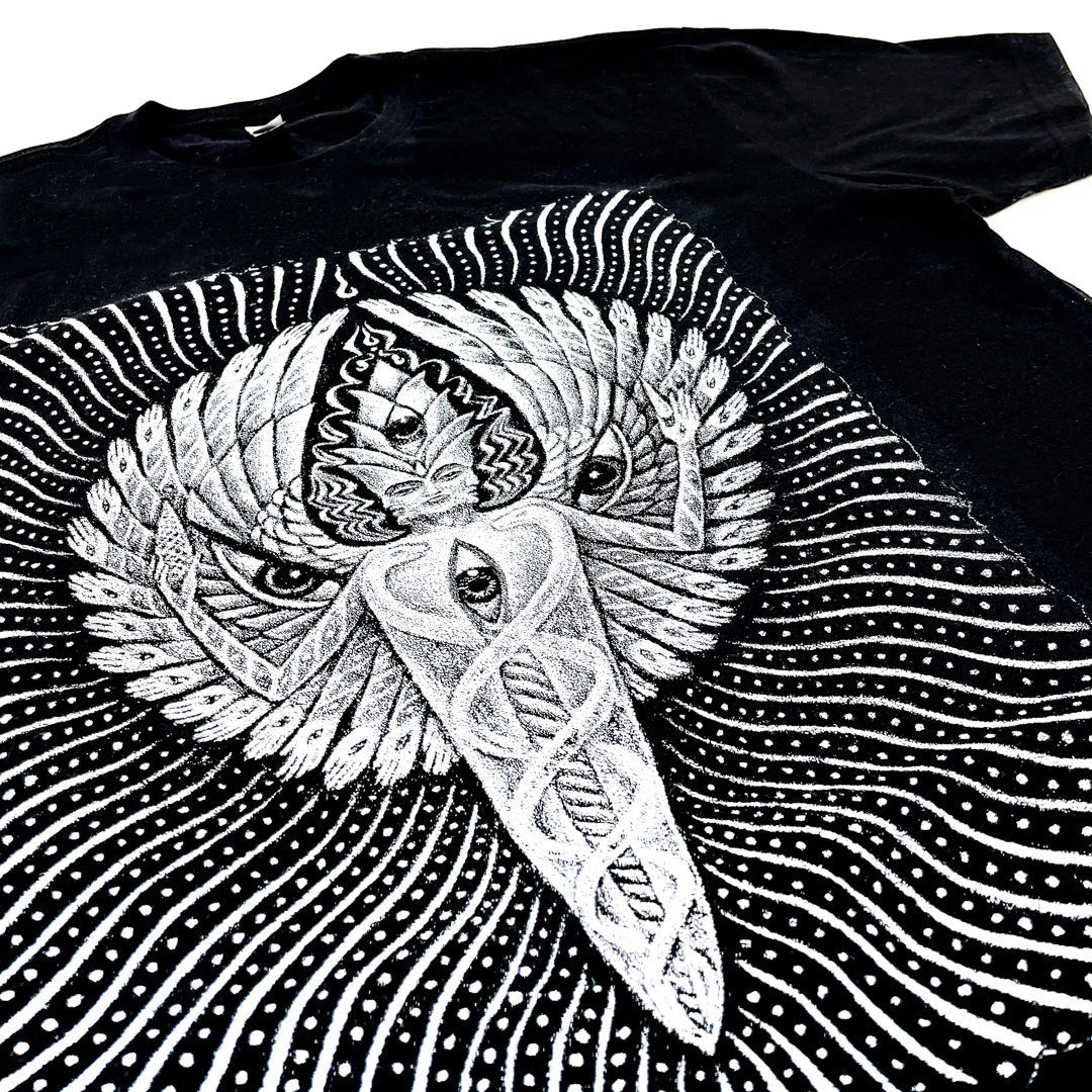 CoSM Shop black 100% cotton short sleeve tee with Alex Grey's Solstice Angel graphic print.