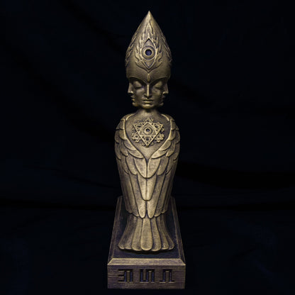 CoSM Shop Soulbird sculpture by Alex Grey, hand-painted bronze finish, 10" tall, limited edition with unique multi-face and winged design.