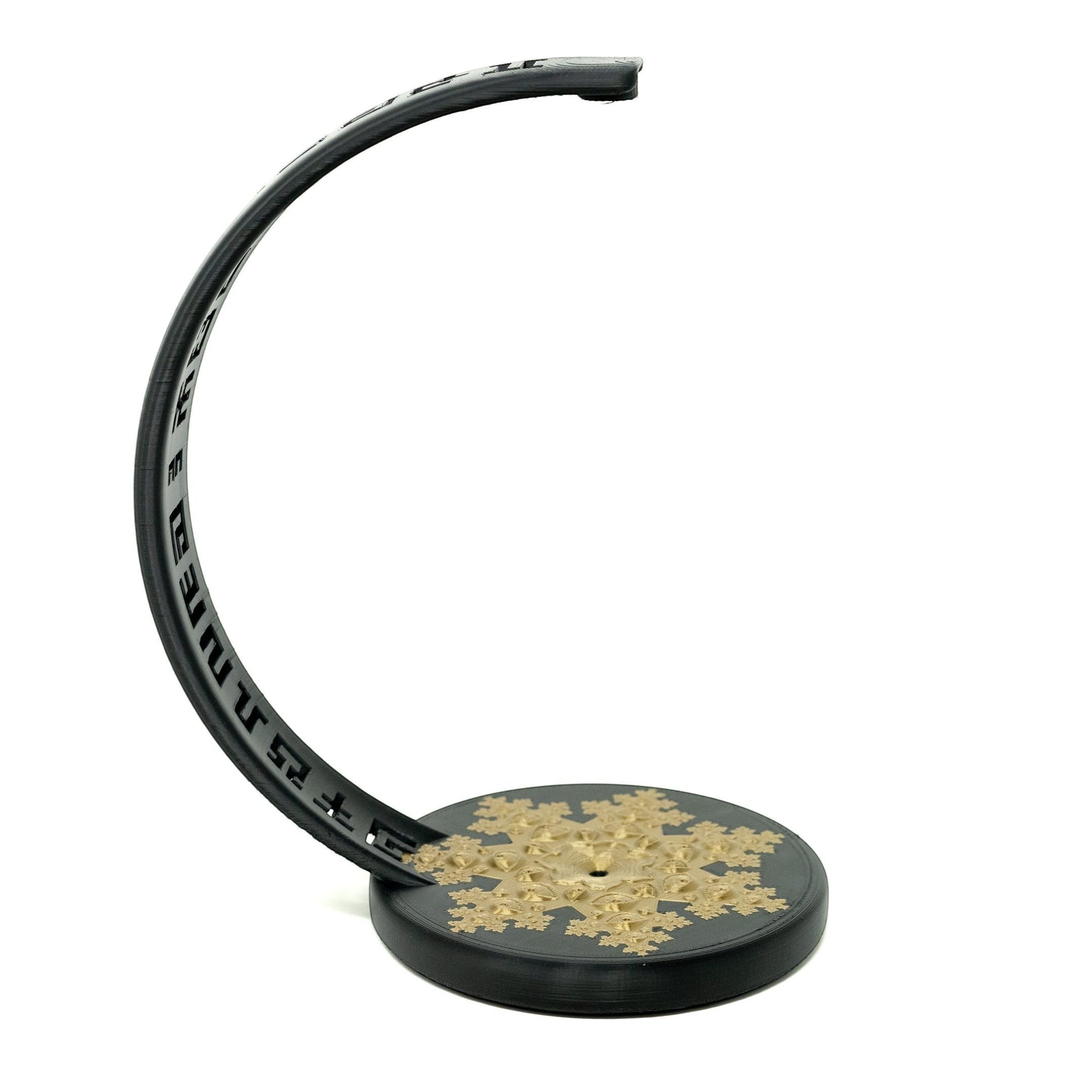 CoSM Shop Vision Crystal Prayer Wheel sculpture by Alex & Allyson Grey. Black stand with gold fractal snowflake design.
